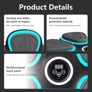 Музична бокс-машина Oamger з LED-підсвіткою, 9 режимів, з боксерськими рукавичками, інтелектуальним підрахунком та Bluetooth, для тренувань вдома для дітей та дорослих, чорний