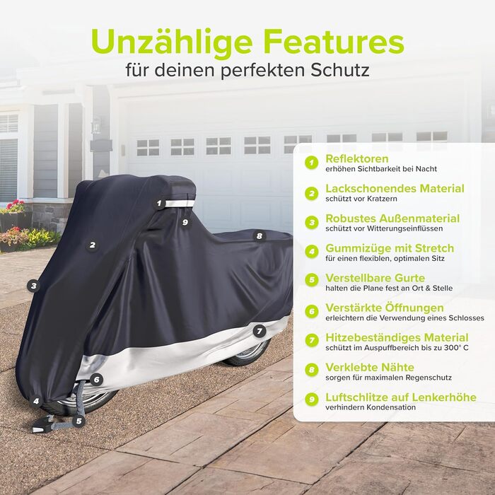 Накриття для мотоцикла VELMIA - термостійке до 300°C, зимове, для Vespa/Moped, гараж для мотоцикла (XXL 265x105x130 см)