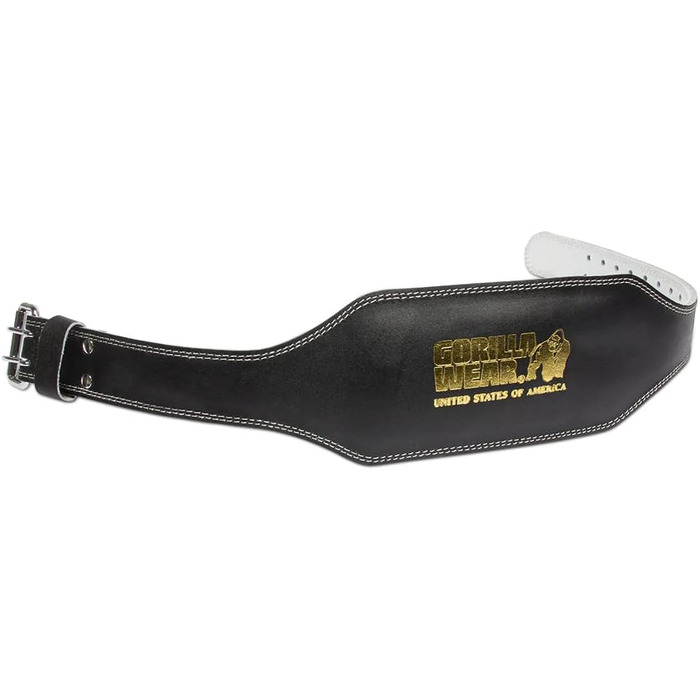 Пояс Gorilla Wear 6 дюймів з повним шкіряним наповнювачем - чорний/золотий - для бодібілдингу, пауерліфтингу, тренувань у залі - стабілізація та підтримка з логотипами, шкіряний, L-XL