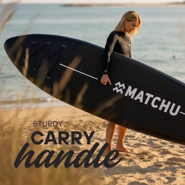 SUP дошка Matchu Komplettset – Дошка для Stand Up Paddling (SAP) – Чорна, 320x81x15 см, до 150 кг, антиковзке покриття, дерев'яний дек/мандала
