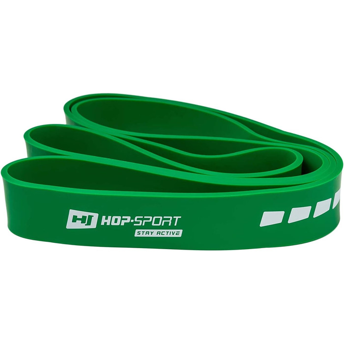 Фітнес-стрічка Hop-Sport латексна, різний опір 7-137 кг, зелена, для силових тренувань і фітнесу