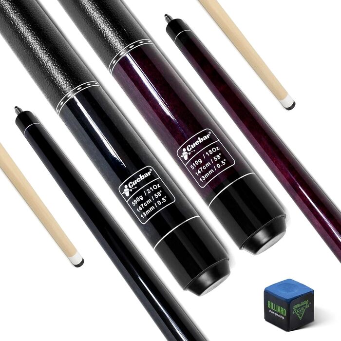 Набір київ для більярду CUEBAR (2 шт.), 58 дюймів, для дорослих, з імітацією шкіри, 2 кольори та ваги.