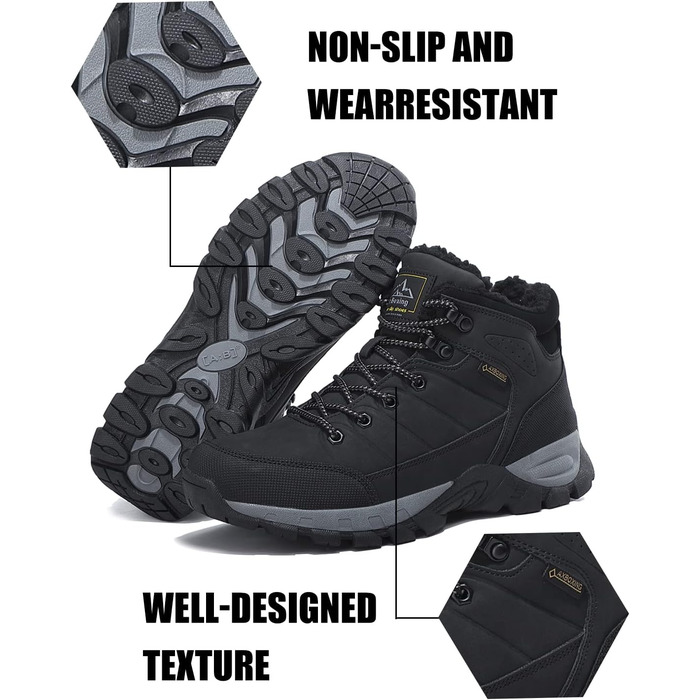 Чоловічі зимові черевики ARRIFGO BELLO - зимові черевики, черевики для хайкінгу, трекінгові черевики, утеплені, антиковзаючі, чорні, розмір 41-46 EU