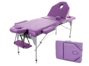 Складаний масажний стіл Quirumed з алюмінієвого сплаву, 186 x 66 см, м'яке покриття 14 см, штучна шкіра, фіолетовий, регульована висота, складна спинка, легкий, до 150 кг