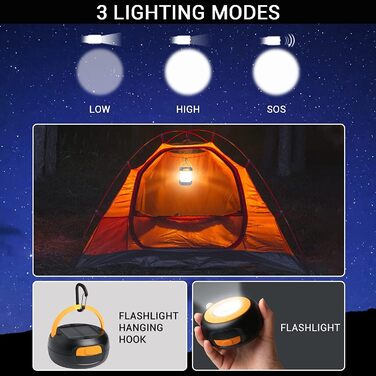 Сонячна кемпінгова лампа LED з акумулятором, 2 способи заряджання (Сонячна/USB), 3 режими світла, включає браслет для виживання з свистком (Жовтий)