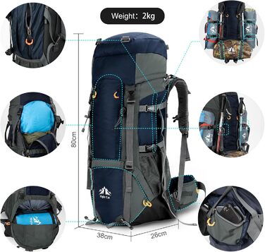 Рюкзак Night Cat 90L для туризму, подорожей, кемпінгу, дихаючий, чоловічий/жіночий, для трекінгу, альпінізму, велоподорожей, синій