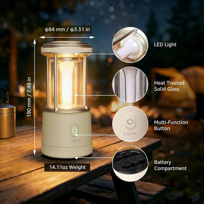 Ліхтар кемпінговий LED Lepro 2000 люмен, акумуляторний, водонепроникний IPX4, з Power Bank, для походу та надзвичайних ситуацій