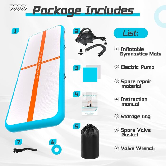 Гімнастичний надувний мат для чередлінгу, йоги, паркуру, пляжу, парку, води. Товщина 10.2/15.2 см. Розмір 3м x 1м x 0.1м. Синій, помаранчевий колір.