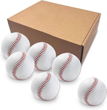 Професійні бейсбольні м'ячі 9 дюймів, ручної роботи, з дерев'яним/гумовим ядром для дорослих та юнаків (6 шт.)