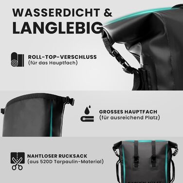 Водонепроникний рюкзак Nordlight Dry Bag 35л - Roll Top, з м'яким плечовим ременем, для водного спорту, велосипеда, кур'єра, трекінгу, риболовлі (Чорний, 35 л)