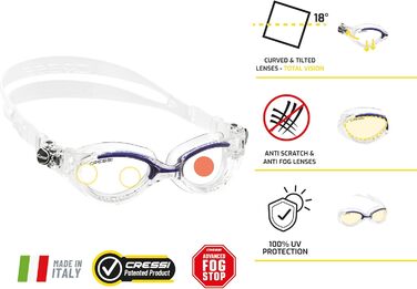Окуляри для плавання Cressi Lady Flash Clear/Blue - жіночі, прозорі лінзи, антифог, антиподряпини, UV-захист