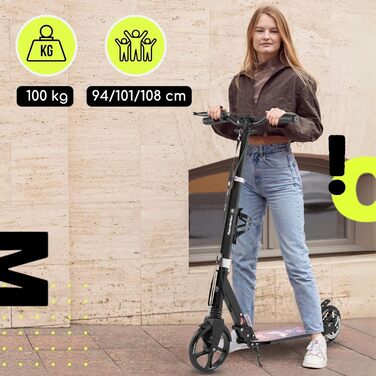 Самокат дитячий та підлітковий HyperMotion Vibe алюмінієвий, до 100 кг, складний, регульована висота керма, колеса 200 мм, ABEC-7 (Чорний з рожевим)