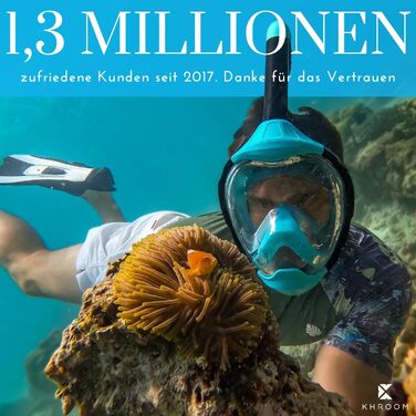 Маска для снорклінгу Khroom Seaview Y для дорослих і дітей, повнолицева, CO2-безпечна, альтернатива комплекту для снорклінгу