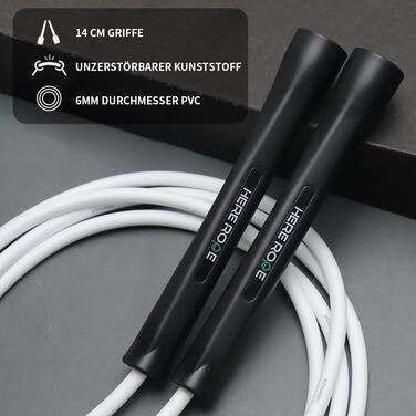 Спортивний скакалка Hererope PVC 6мм для фітнесу та боксу, швидкісна мотузка для кардіотренувань та трюків, 3.1 м, чорна