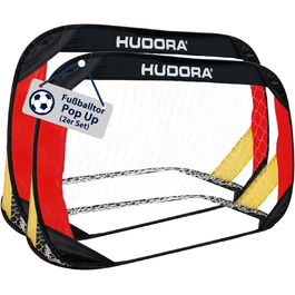 Набір воріт для футболу Hudora 2 шт. - складані ворітки для дітей та дорослих, чорно-червоно-золоті