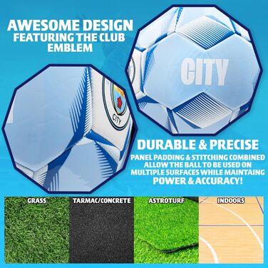 М'яч для футболу Manchester City FC, ліцензійний, розмір 3 або 5, подарунок для фанатів (світло-блакитний)