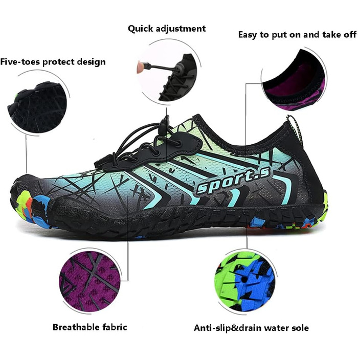 Шкарпетки для плавання Ziitop: чоловічі та жіночі, для пляжу, швидко сохнуть, з дренажними отворами, для каякінгу, фітнесу, трейлраннінгу, хайкінгу, розмір 35-46