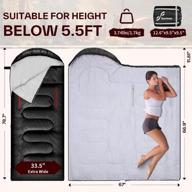 Спальний мішок Sportneer Outdoor 3-4 сезони для дорослих, 200x85см, чорний