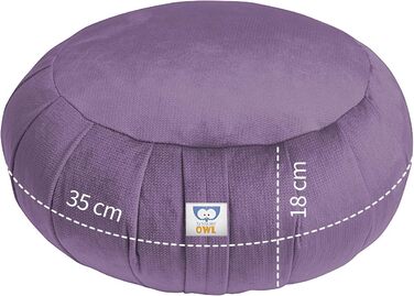 Медитаційна подушка Zafu Sensory Owl, оксамитова, наповнювач – лушпиння гречки, кругла, висота 18 см, 35 см, колір лаванда