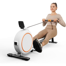 Гребний тренажер для дому з магнітним опором, 32 рівні, 136 кг, сумісність з додатком, LCD-дисплей, білий-помаранчевий