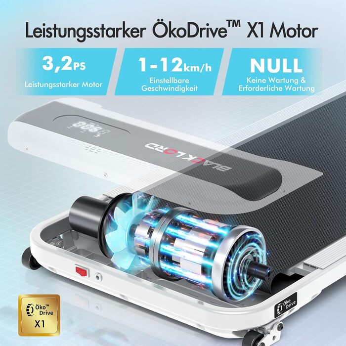 Електричний біговий тренажер BLACK LORD з нахилом 9%, 3.2 PS, 4-в-1 для дому та офісу, 12 програм, динамік, 140 кг, білий