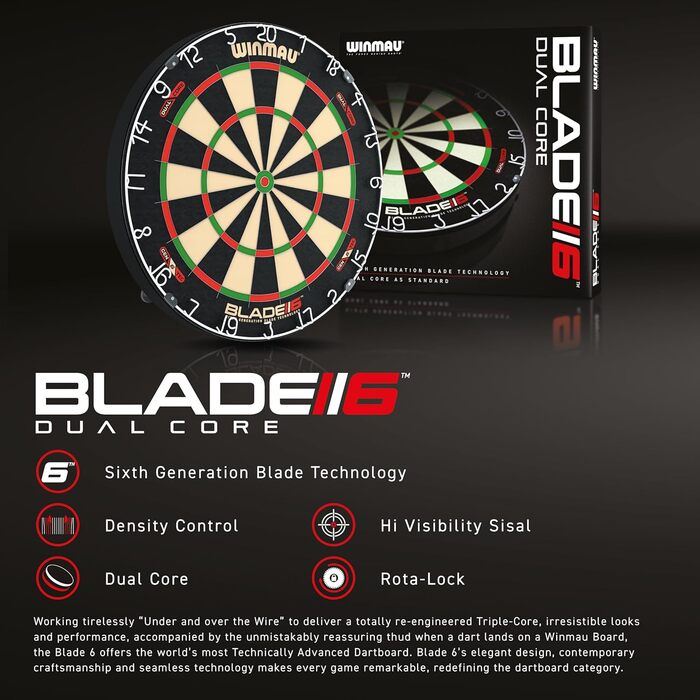 Дартборд WINMAU Blade 6 Dual Core, професійний, класичний, сизалевий