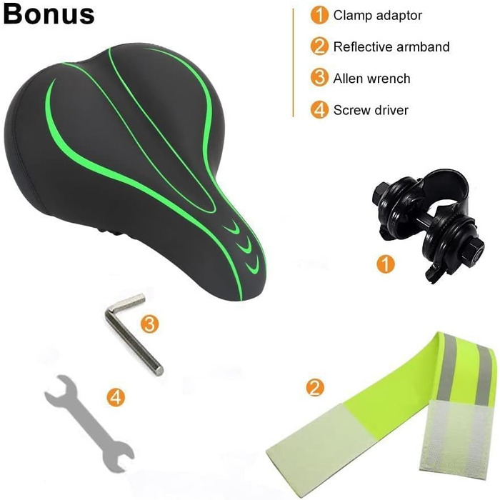 Велосипедне сідло Dripex для чоловіків та жінок, зручне, м'яке, гелеве, водостійке, ергономічне для MTB, Citybike, шосе, зелене