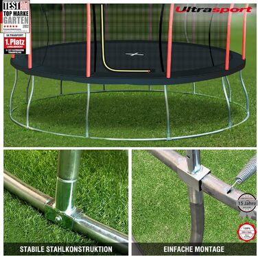 Трамплін Ultrasport Uni-Jump Outdoor для дітей: Ø 140-460 см, до 150 кг, з сіткою, захистом та комплектом для монтажу