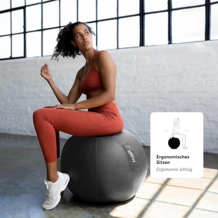 Стілець-м'яч STRYVE для офісу 65,70см - ергономічний фітнес-м'яч знімний чохол та захист від скочування, з повітряним насосом. Максимальне навантаження 150 кг. Використовується як офісний стілець або пуф.