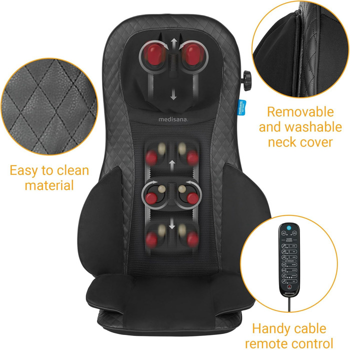 Масажне крісло Medisana MCG 820 Shiatsu з гелевими масажними головками, масаж спини та шиї, функція підігріву, 3 інтенсивності, масажер спини з функцією червоного світла