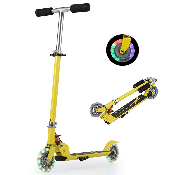 Дитячий роликовий самокат COSTWAY з LED-колесами, регульована висота, для дітей від 4 років, до 70 кг, жовтий