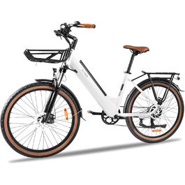 Електровелосипед KAISDA 26'' для жінок, 7-ступенева трансмісія, 36В 16Аг знімний акумулятор, 65 км, 50Нм мотор, біло-синій, для міста та відпочинку