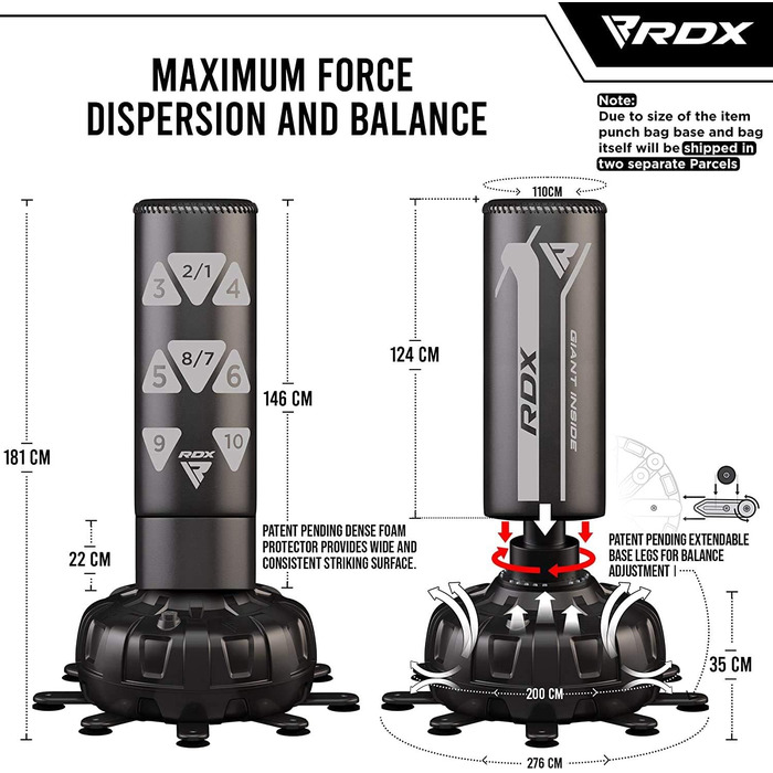 RDX 6FT 150 кг стоячий боксерський мішок для дорослих з тренувальними рукавичками, комплект XXL, вільно стоячий боксерський мішок із присоскою для MMA, кікбоксингу, єдиноборств, муай-тай