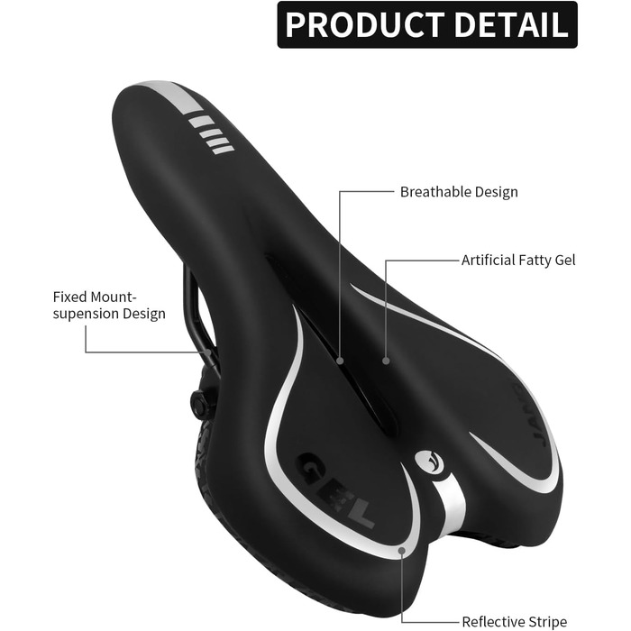 Велосипедне сідло MSDADA Gel MTB: комфортне та ергономічне для гірського велосипеда, BMX, шосе, міського велосипеда та спінінгу (чорний/сірий)
