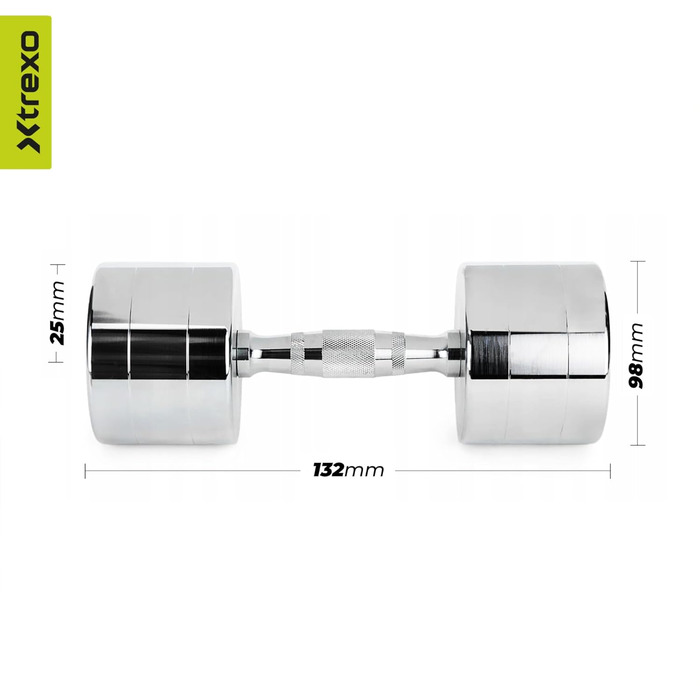 Набір гантелей XTREXO Verte Kurz 2 шт. (2.5–12 кг) – сталеві гантелі з неслизьким грифом, міцна поверхня, для силових тренувань вдома та в спортзалі (хром, 2 x 9 кг)