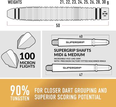 Набір дротиків Harrows Combat, 90% вольфрам, 21–30 г, 17 предметів: змінні стержні, преміум-накінцівки, кейс