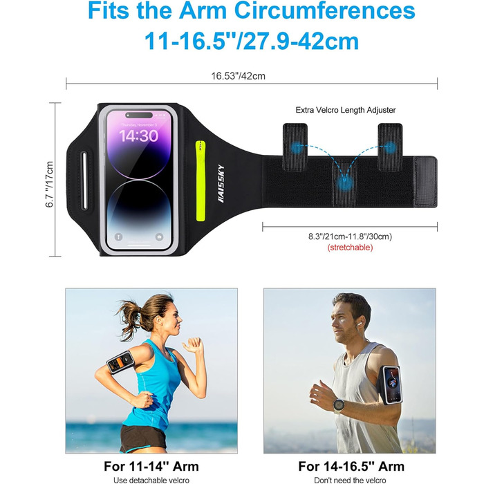 Сумка для телефону на руку для бігу з кишенькою для навушників, ремінець для iPhone 17 16 15 14 13 12 11 Pro Max Galaxy S24 S23 Ultra, чорний (до 6,8 дюймів)