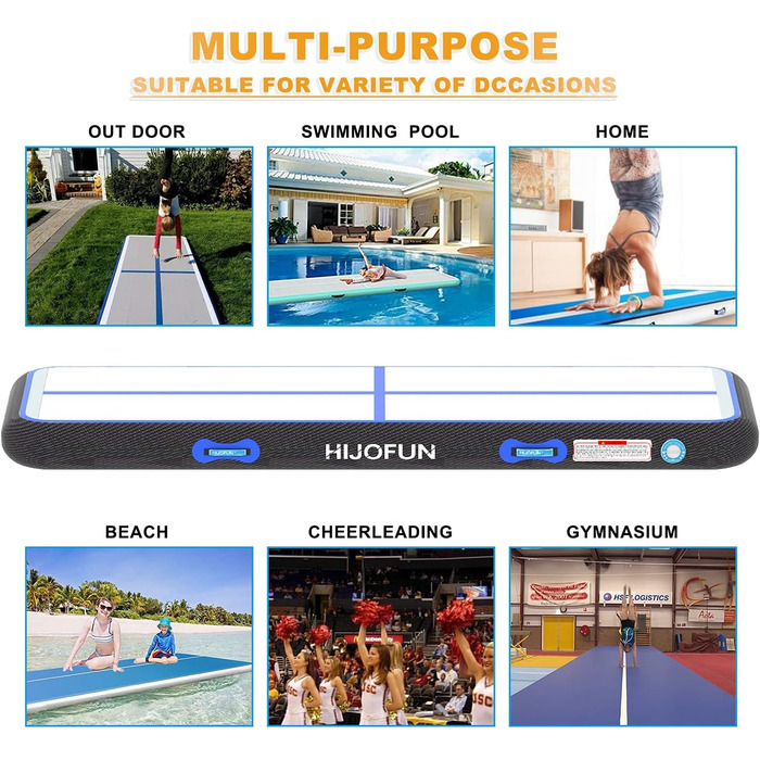 Гімнастичний надувний мат для стрибків та тренувань, 3/4/5/6 метрів, 20 см заввишки, A-Black/blue, 300x100x15 см