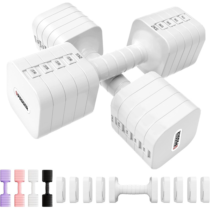 Набір гантелей 20 кг, регульовані, 5-в-1, для фітнесу, дому, силових тренувань, білий