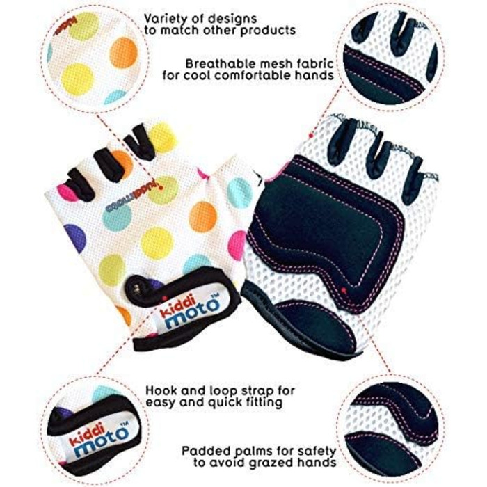 Дитячі велосипедні рукавички без пальців KIDDIMOTO для хлопчиків та дівчаток, розмір M (4-8 років), пастельні крапки