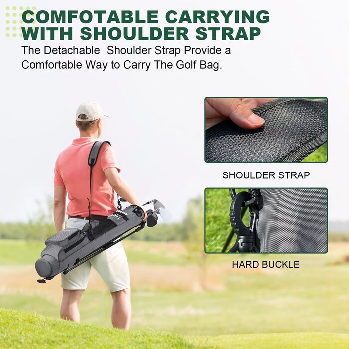 Гольф сумка MAZEL з роздільником на 2 сторони, 2 кишені, регульовані плечові ремені, високоякісний 900D нейлон, легкий матеріал, сіра гольф сумка-олівець для чоловіків та жінок