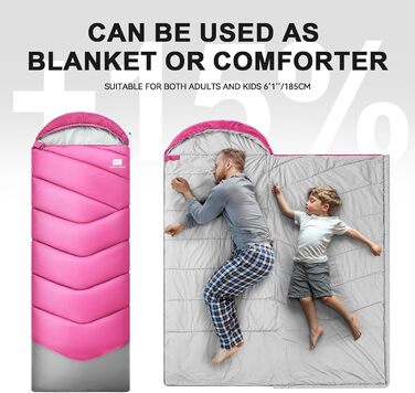 Сплячі мішки для дорослих у холодну погоду, водонепроникні, легкі, рожеві. Підходять для кемпінгу, піших прогулянок, відпочинку на природі та вдома (1,4 кг)
