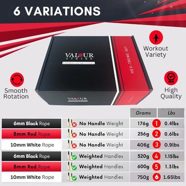 Обважнене скакалка Valour Strike Hex-Treme Set для кардіо-тренувань, HIIT та фітнесу вдома та на вулиці