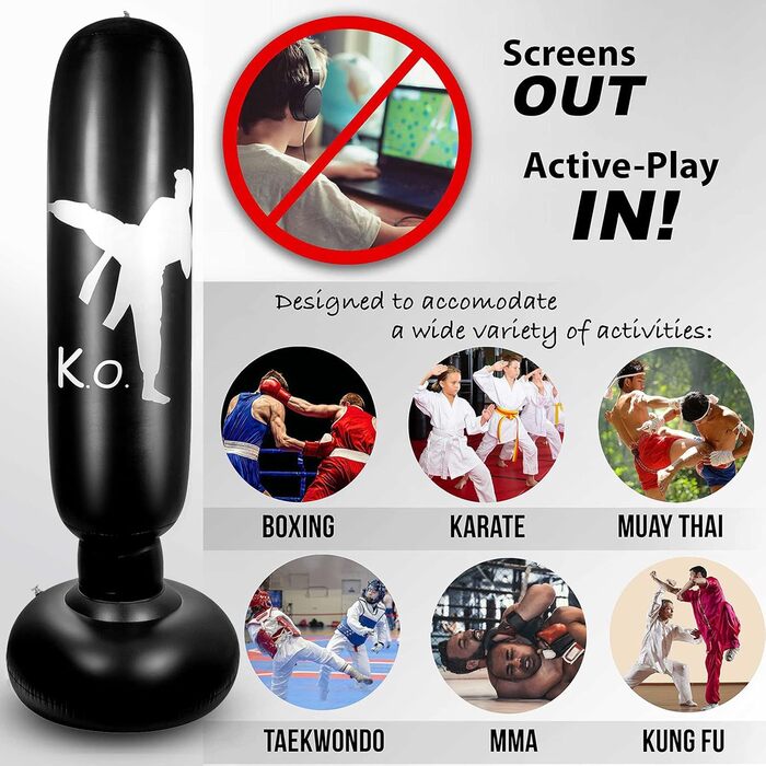 Дитячий боксерський мішок YAVOCOS 160 см, надувний боксерський мішок для дітей, підлітків та дорослих, для кікбоксингу, карате, ММА, боксу, домашніх тренувань