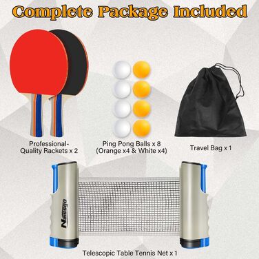 Набір для настільного тенісу Profi: 2 ракетки, м'ячі, сітка, сумка. Підходить для дорослих та дітей, для гри в приміщенні та на вулиці. Сірий колір.