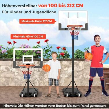 Кош для баскетболу Costway Outdoor, регульована висота 155-210/170-230 см, мобільна баскетбольна установка з роликами, для дітей та юнаків 100-212 см