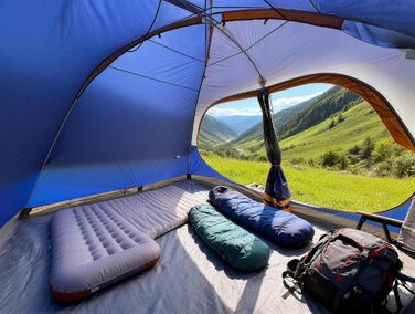 Намет сімейний CAMPROS Campingzelt 6 для 8 осіб, водонепроникний, 366x274x193 см, швидкий монтаж, 4 сезони, блакитний