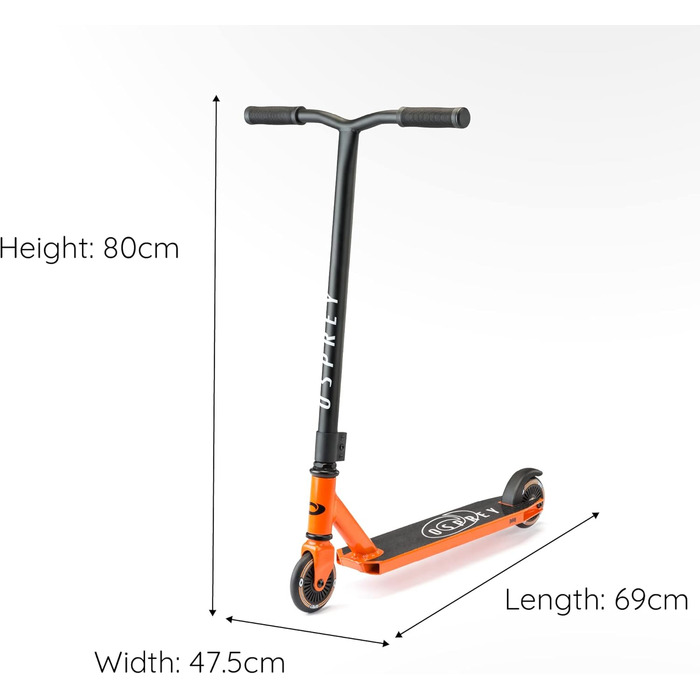 Самокат трюковий Osprey Stunt Pro 360° для дітей та дорослих, з підшипниками ABEC 5, помаранчевий