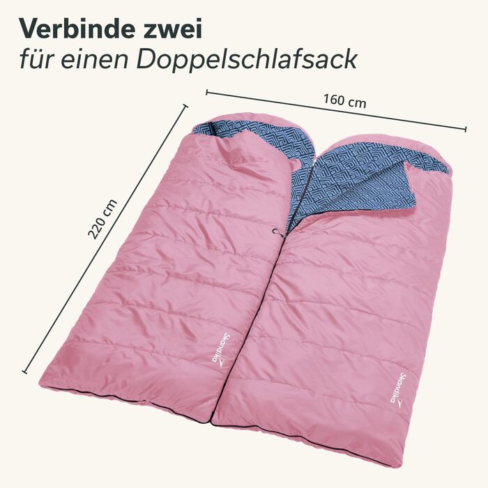 Спальний мішок Skandika Dundee Flanell: бавовна, преміум-якість, з'єднується, двомісний, 3 сезони, до -20°C, 220 x 80/160 см, для кемпінгу