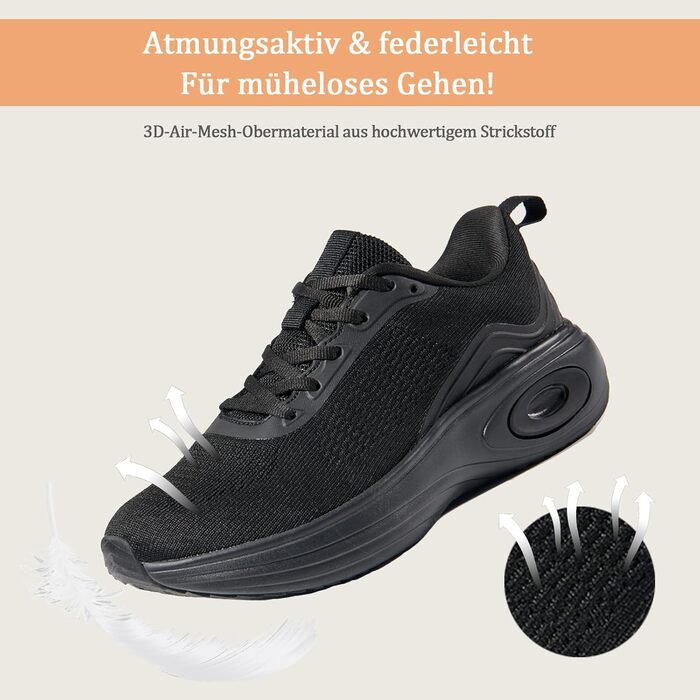 Жіночі кросівки Wondamo: легкі, дихаючі, з амортизацією для бігу, ходьби, активного відпочинку та фітнесу. Розміри 37-42 EU, чорний колір